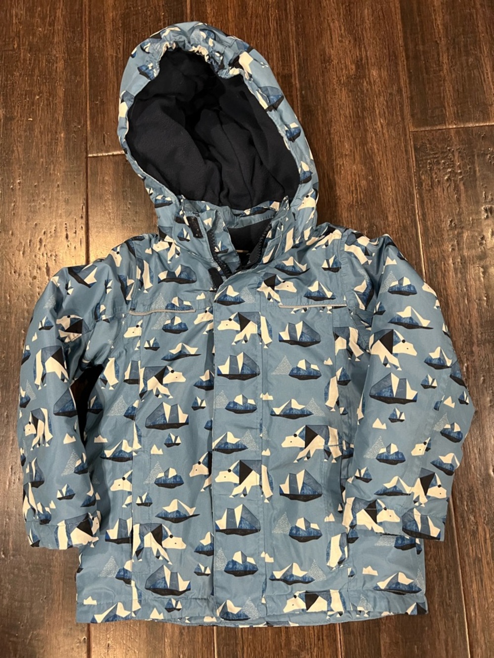Lily & Dan Size 4T Winter Coat Jacket Zip Hood Fleece Lining Blue White